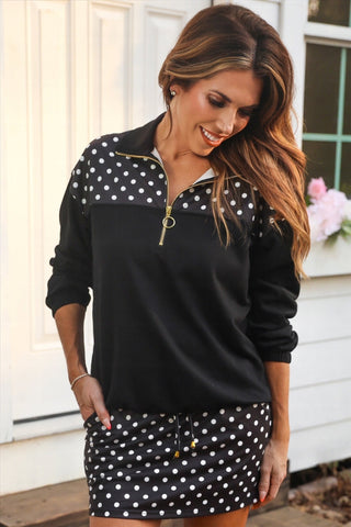 PREORDER- Mia Printed Pullover- After Dark Polka Dot