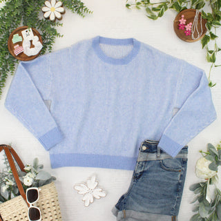 Josie Cozy Crew Sweater - Sky Blue