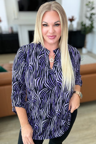 Lizzy Top in Violet and Black Multi Stroke