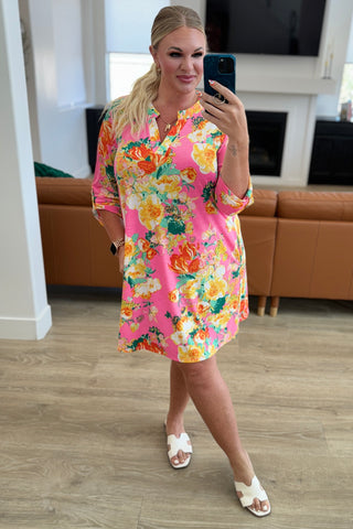 Lizzy Dress in Hot Pink and Yellow Floral