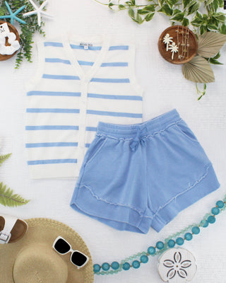 Lucy Striped Button Tank - Sky Blue