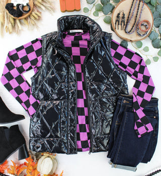 Remy Zip Up Vest - Shiny Black