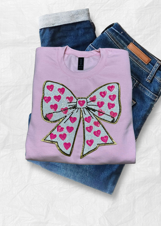 Heart Bow Sequin Patch Sweatshirt