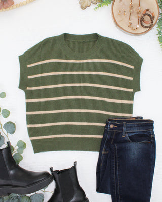 Striped Sweater Top - Olive and Tan