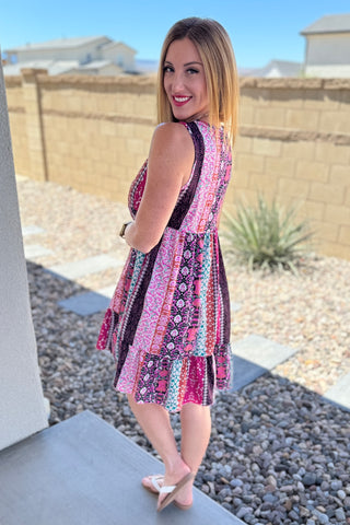 That's So Boho Mixed Print Sleeveless Dress