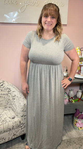 Gray Maxi Dress with Pockets
