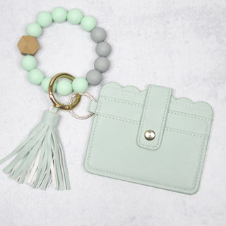 Mint Silicone Beaded Keychain with Wallet