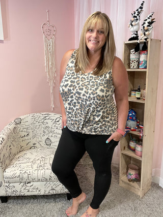 Black & Leopard Full Length Leggings with Pockets