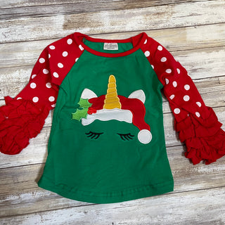 Unicorn Santa Polka Dot Ruffle Sleeved Shirt