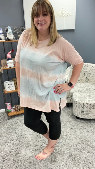 Oversized Tie Dye Round Neckline Cotton Jersey Top