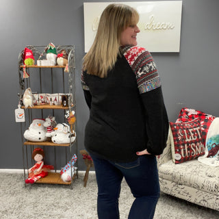 Red and Black Long Sleeve Tee with Reindeer