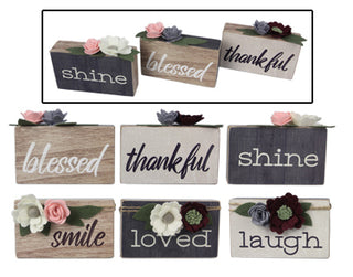 Farmhouse Mini Block Signs with Felt Flower Accents