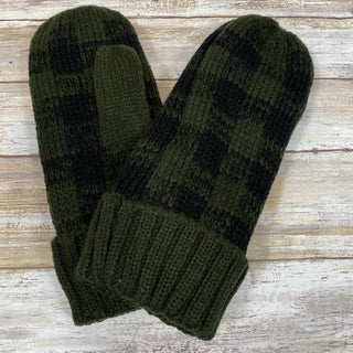 Green and Black Plaid Mittens with Fleece Lining