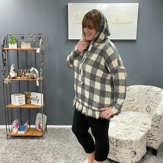 Ivory Plaid Hooded Long Sleeve Top