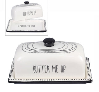 Ceramic Black and White Butter Dish with Lid