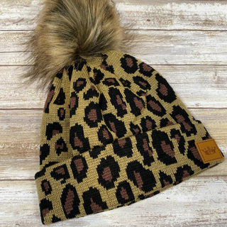 Leopard KIDS Knit Hat with Pom Accent