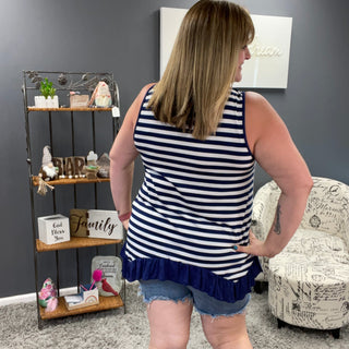 Navy and Ivory Striped Sleeveless Tee