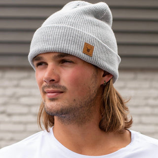 Mens Grey Fleece Lined Knit Beanie