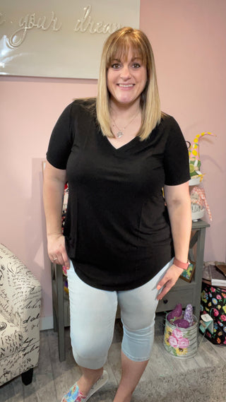 Short Sleeve V-Neck Hi-Low Hem Top