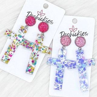 2.5" Confetti Cross Acrylic Dangles