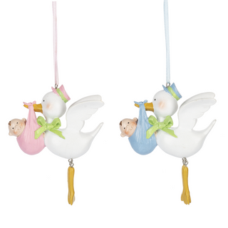 Stork w/Baby Girl & Boy Ornaments
