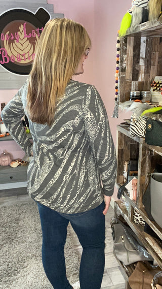 Smoky Grey Animal Print Henley