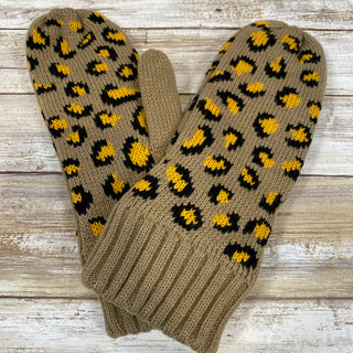 Tan and Leopard Fleece Lined Mittens