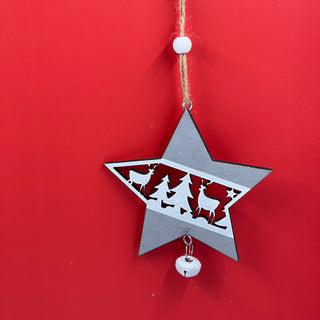 Silver Wood Ornaments with Bells