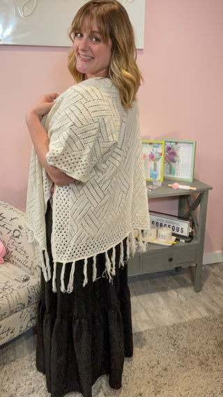 Fringed Crossed Shawl Cardigan