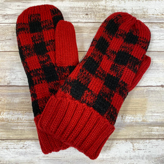 Red Plaid Mittens with Fleece Lining