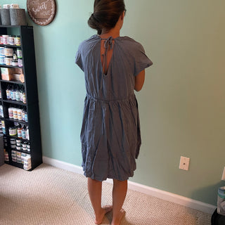 Denim Dress with Puff Sleeves and Back Tie