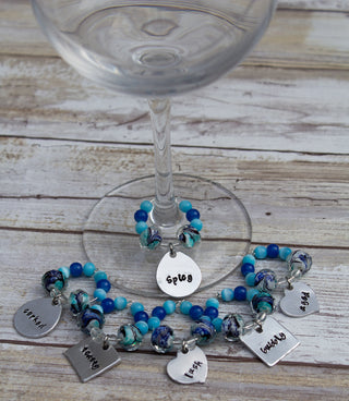 Wine Charms Teal Glass Set of 6