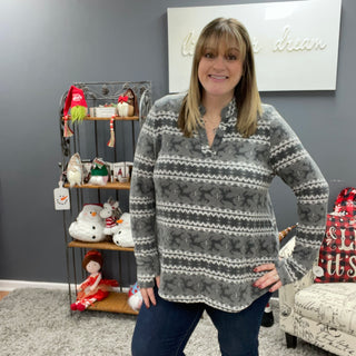 Charcoal Reindeer Long Sleeve Gabby Top