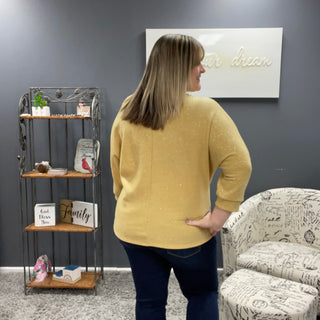 Mustard 3/4 Sleeve Dolman Sparkly Sweater