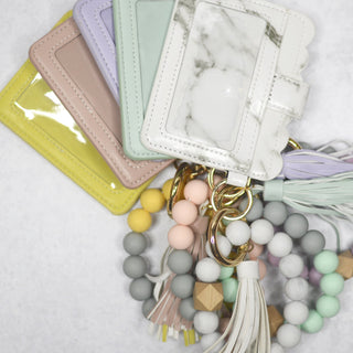 Marble Silicone Beaded Keychain with Wallet