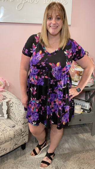Black Floral Tiered Sun Dress