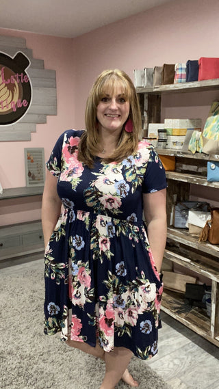 Navy Floral Swing Dress