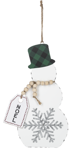 Oversized Snowman with Plaid Hat Ornament