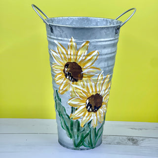 Sunflower Galvanized Metal Flower Bucket