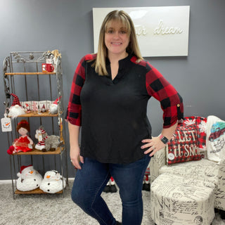 Black and Red Buffalo Plaid Gabby Top