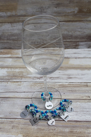 Wine Charms Teal Glass Set of 6