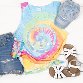 Tie Dye Tank with Holographic Peace Sign