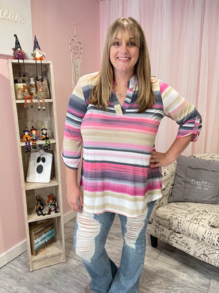 Pop of Pink Striped Gabby Top