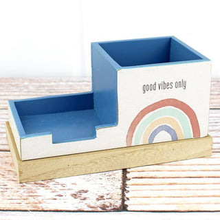 Good Vibes Only Rainbow Wooden Pen and Notepad Holder