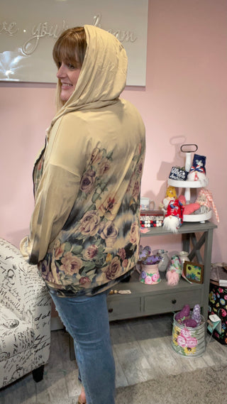 Mocha Floral Spring Hoodie Jacket