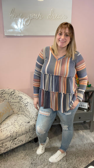 Navy Tiered Long Sleeve Tunic