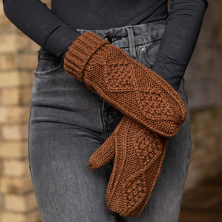 Brown Cable Knit Fleece Lined Mitten