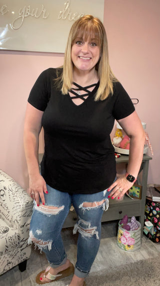 Black Criss Cross Front Swing Tee
