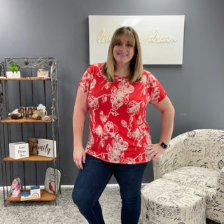 Red and Ivory Floral Top