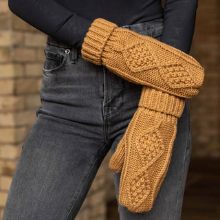 Camel Cable Knit Fleece Lined Mitten